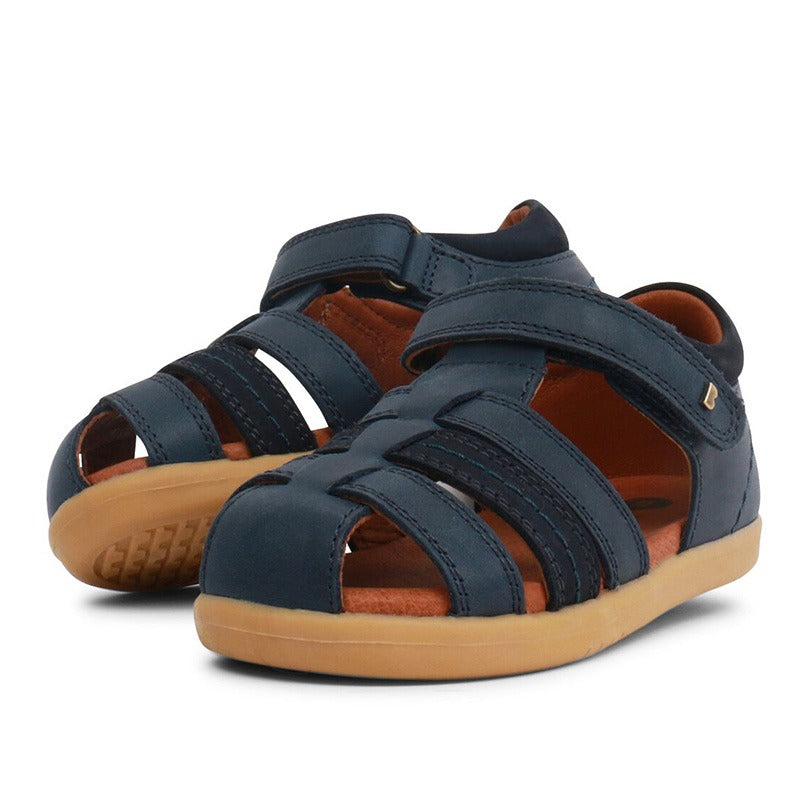 Pair of Bobux Roam Sandals - Navy, angled outer side view