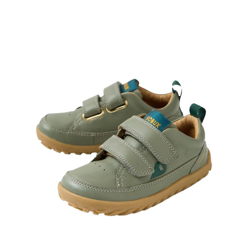 Pair of Bobux Alpha Kids Shoes Dawn - Vetiver, outer side and slight inner side view
