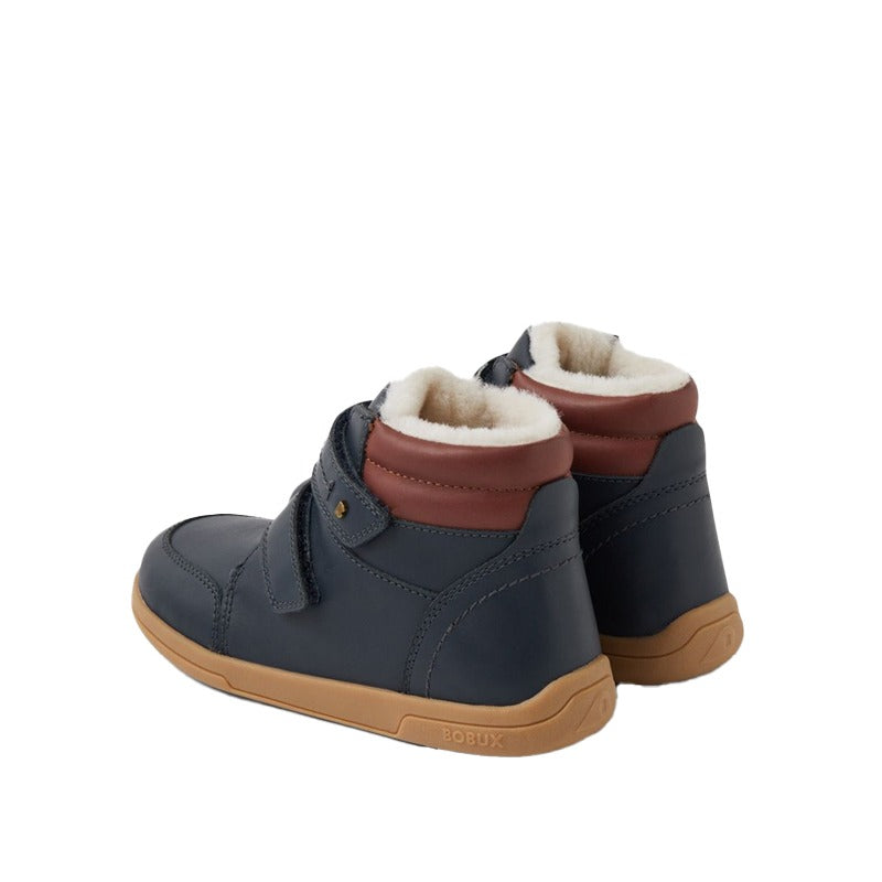 Pair of Bobux Kid+ Timber Arctic II Boots - Navy, angled outer side and rear view