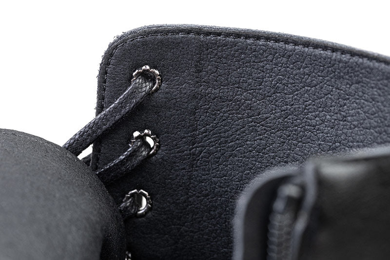 Peerko Adults Boot Breeze - Black, close up of laces and eyelets.