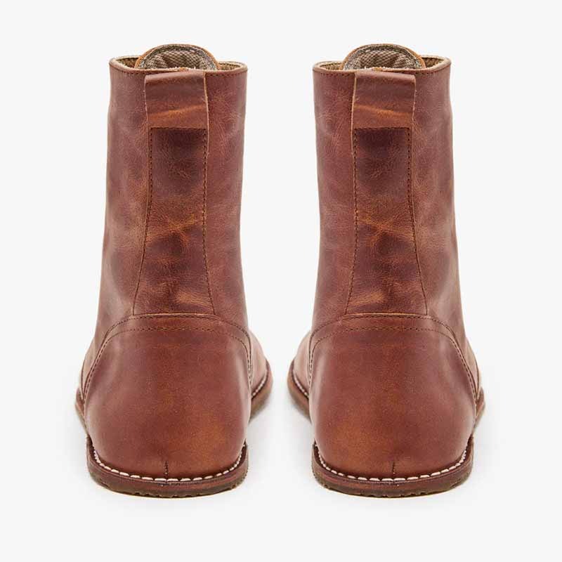 Pair of Origo Women's Adventurer Boots in vintage brown, rear view.