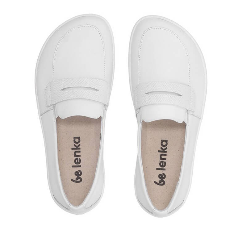 Pair of Be Lenka Women's Moccasins Buena - White, top view showing toe box