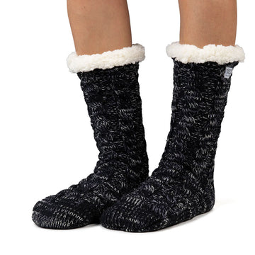 Cozy Sole Women's Slipper Socks - Cable Knit Black
