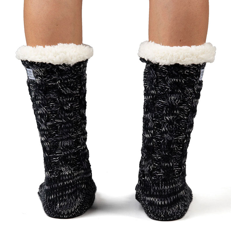 Cozy Sole Women's Slipper Socks - Cable Knit Black