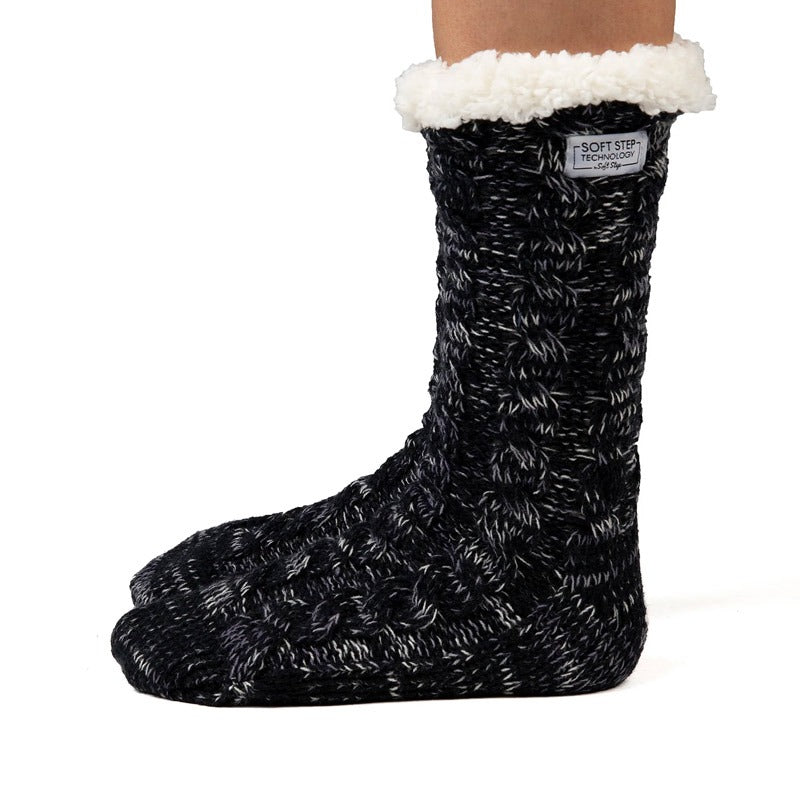 Cozy Sole Women's Slipper Socks - Cable Knit Black