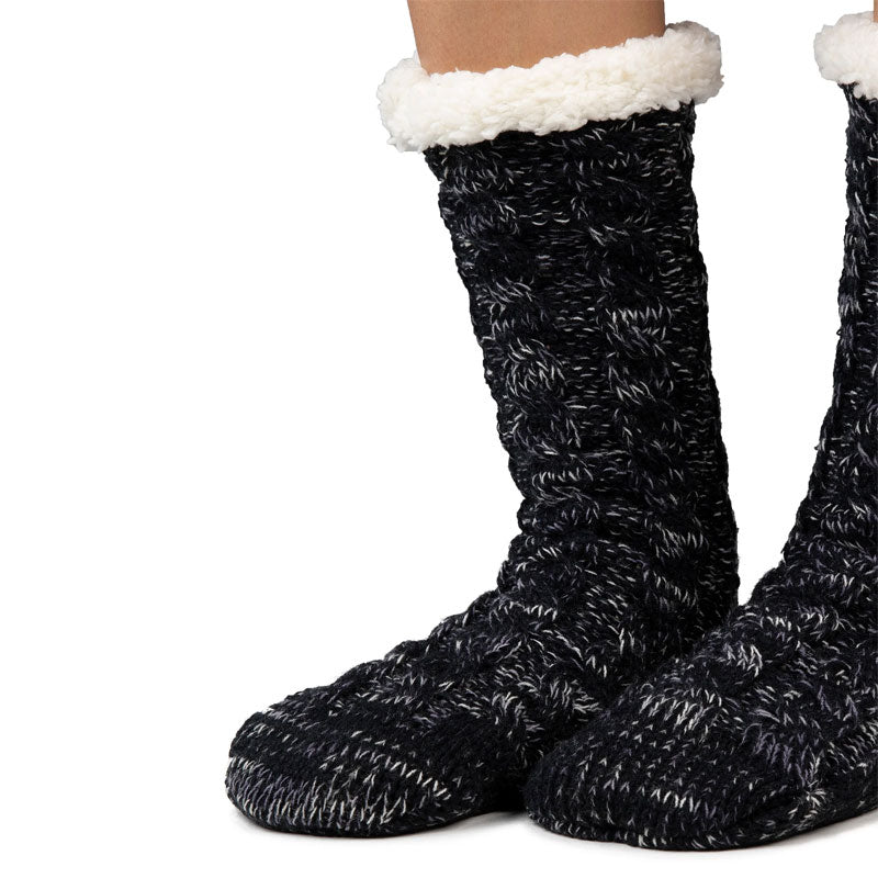 Cozy Sole Women's Slipper Socks - Cable Knit Black