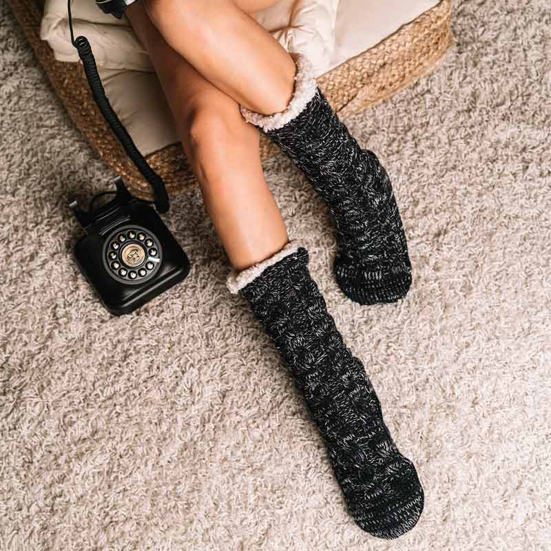 Cozy Sole Women's Slipper Socks - Cable Knit Black