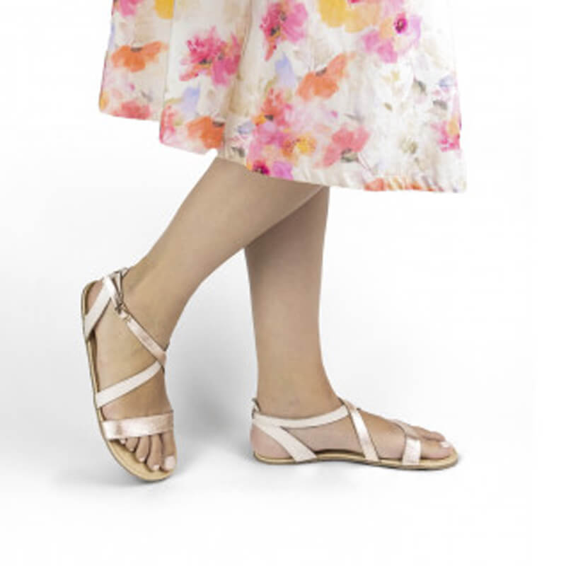 Person wearing Shapen Women's Calla Sandals - Rose Gold.