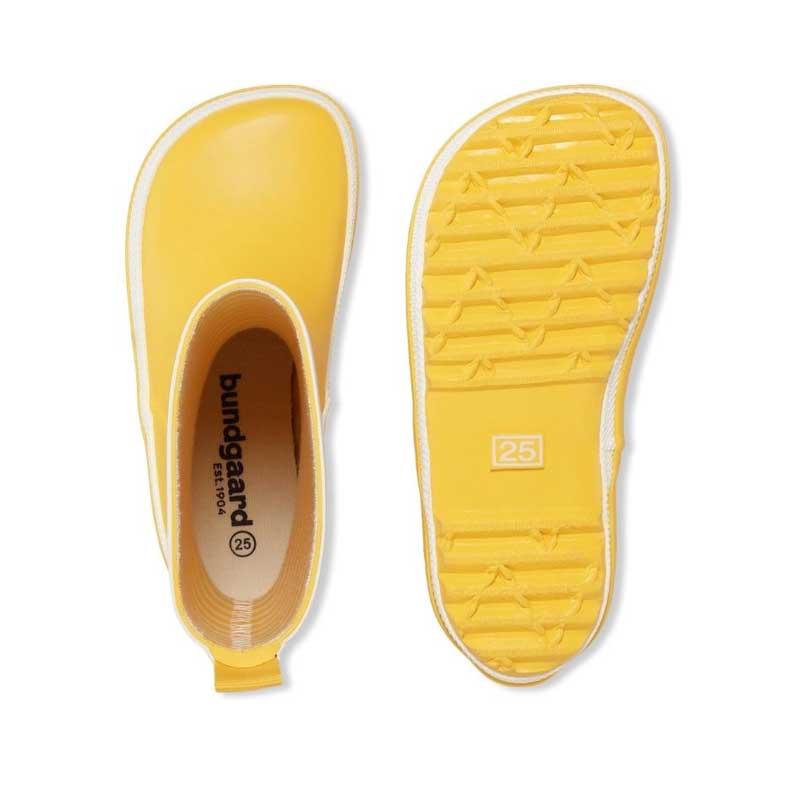 Bundgaard Kids Wellies Classic Charly High 2 in yellow, top and sole view.