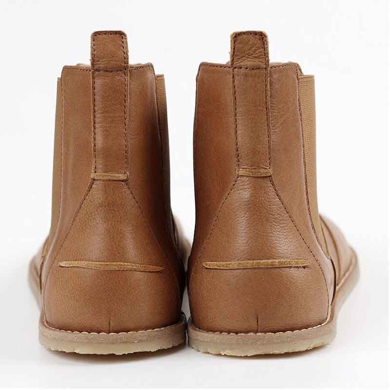 Pair of Tikki Lang.S Women's Chelsea Boots Luna - Camel, rear view.