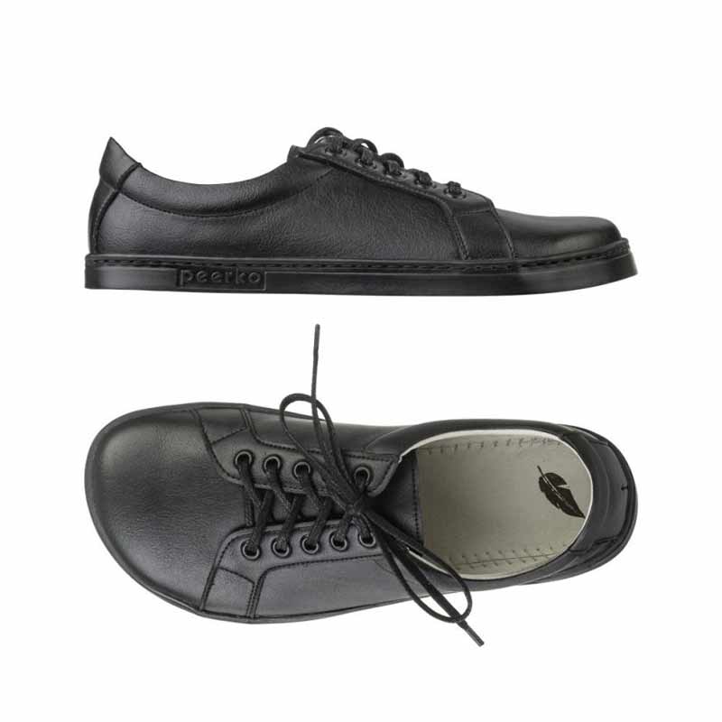 Pair of Peerko Adults Shoes Classic - Vegan Black, one showing the outer side and the other showing the top.