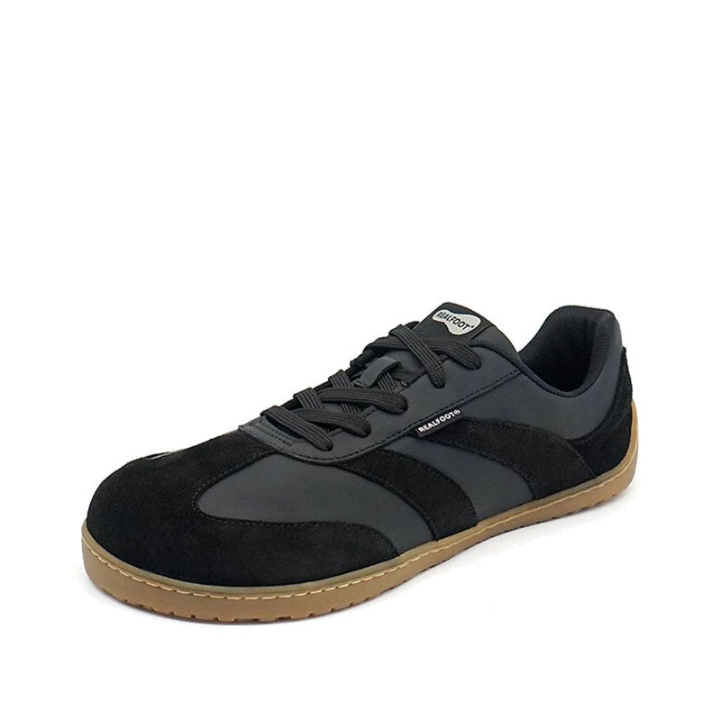 Realfoot Adults Trainer Copero - Black and Honey, angled view showing front and outer side.