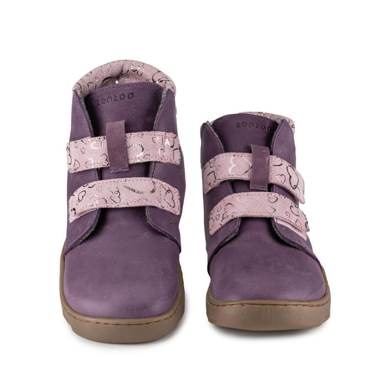 Pair of Zeazoo Kids Boots Grizzly - Purple, front view.