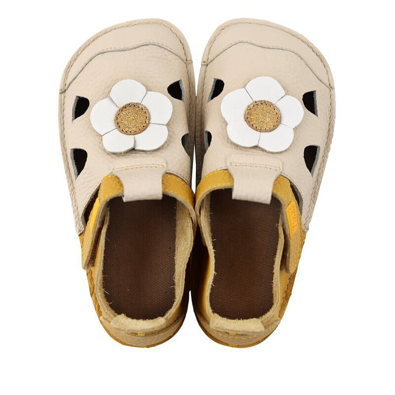 Pair of Tikki Kids Nido Sandals - Daisy, top view.