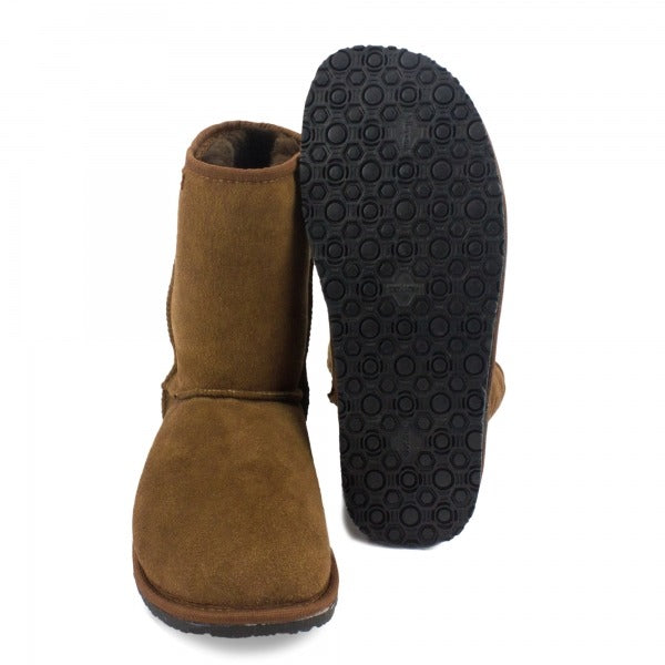 Pair of Zeazoo Women's Boots Dingo - Brown, one showing the front view and the other showing the sole view.