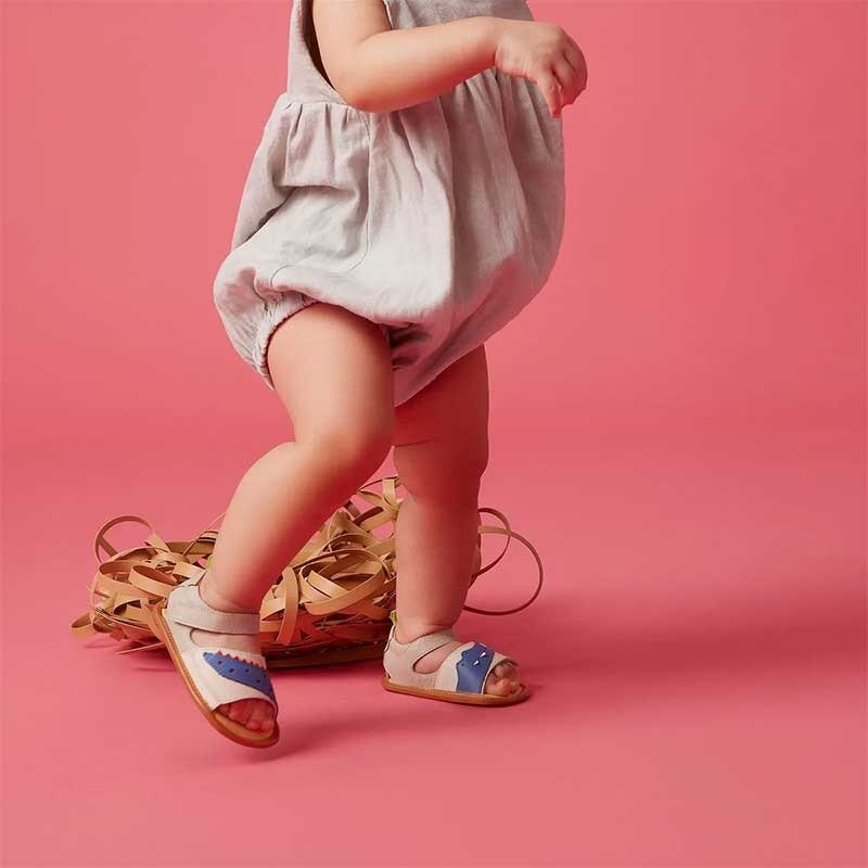 Child wearing Tip Toey Joey Toddler Sandals Crunchy - Blue.