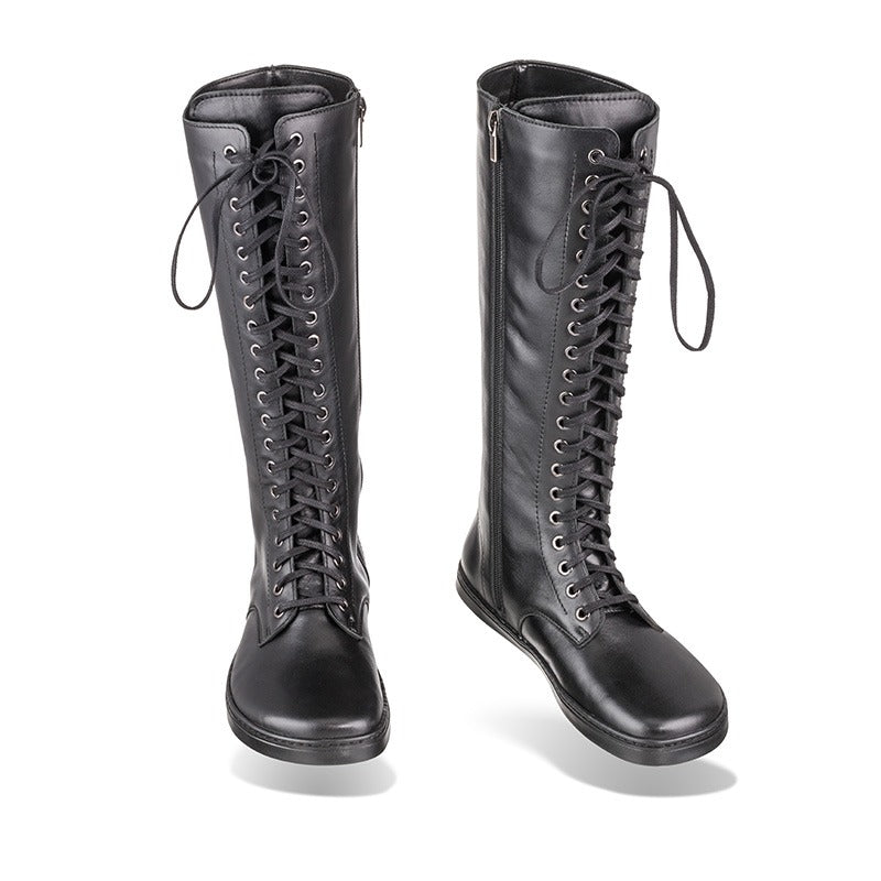 Pair of Peerko Women's Vegan Boots Empire - Black, one showing front view and the other showing inner side view.