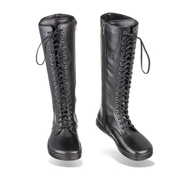 Pair of Peerko Women's Vegan Boots Empire - Black, one showing front view and the other showing inner side view.