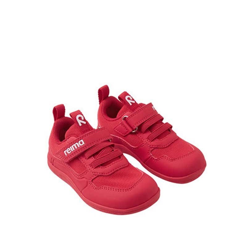 Pair of Reima Kids Trainers Telmin - Reima Red, angled view showing inner and outer side and front.