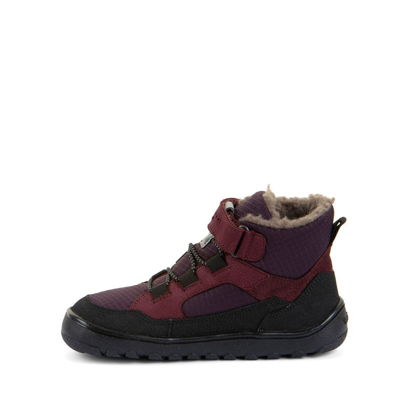 Froddo Kids Barefoot Waterproof Up Path Boot - Dark Bordeaux, inner side view.