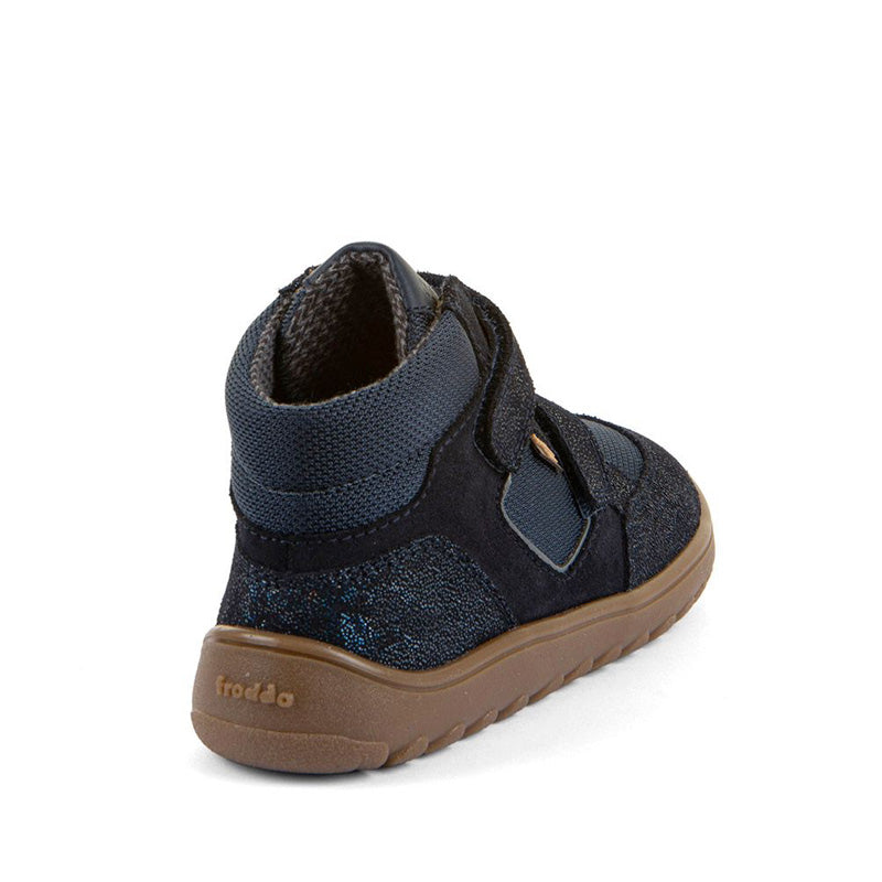 Froddo Kids Barefoot Waterproof Up Hill Boot - Blue+, angled view showing outer side and rear.
