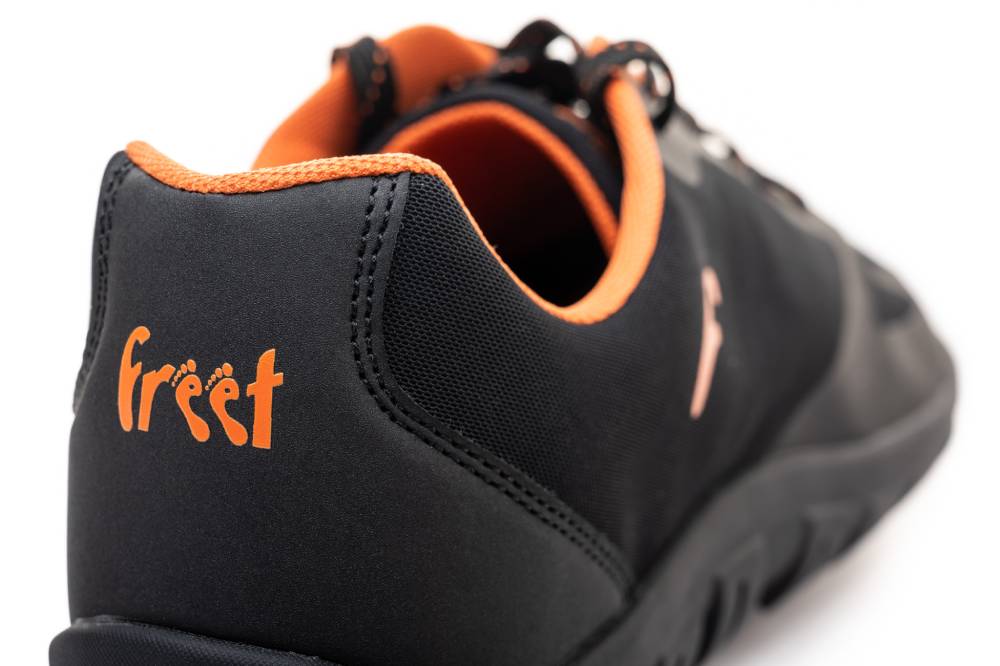 Freet Adults Trail Shoe Feldom - Black, close up of rear showing Freet logo.
