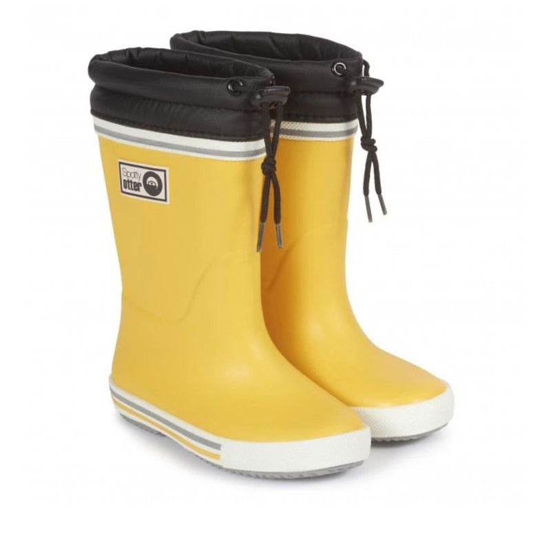 Pair of Spotty Otter Kids Fleece Lined Wellies Forest Leader - Yellow.