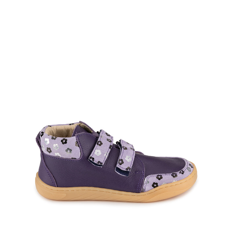 Zeazoo Kids Boot Fox - Purple Flowers, outer side view.