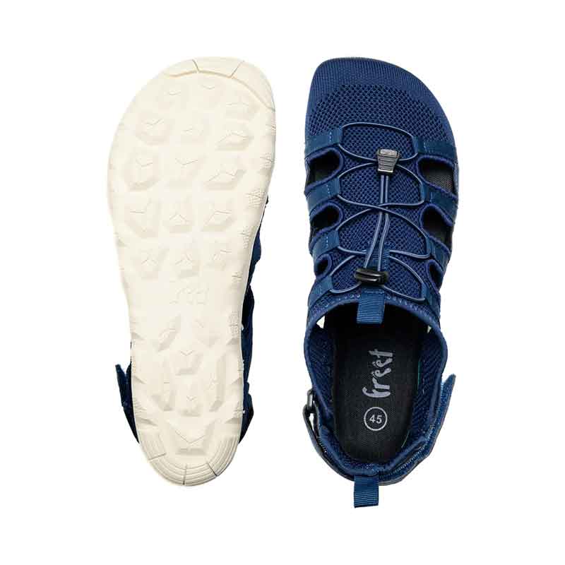 Pair of Freet Adults Sandals Zennor 2 - Blue, sole and top view.