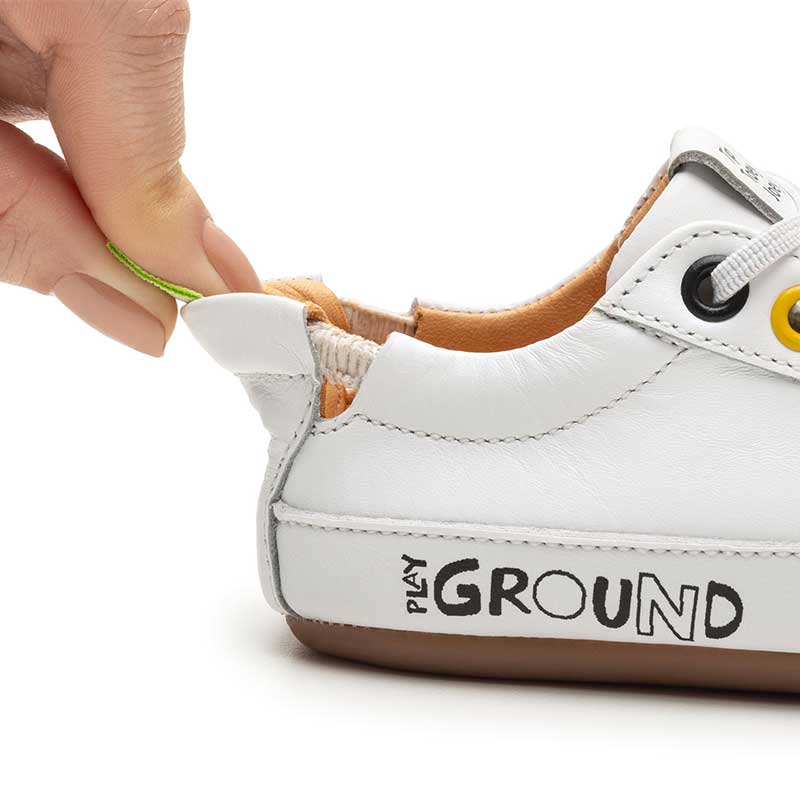 Tip Toey Joey Kids Trainer Funky Playground - White, close up of heel.