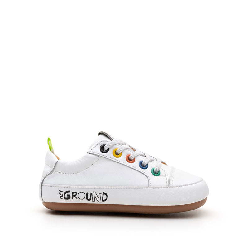 Tip Toey Joey Kids Trainer Funky Playground - White, outer side view.