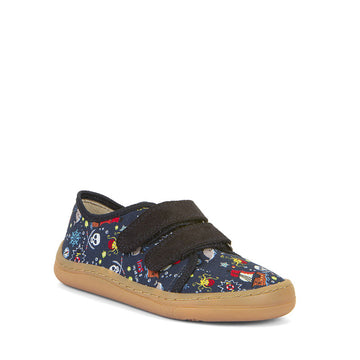Froddo Barefoot Canvas Shoe - Blue, angled view showing outer side and front.
