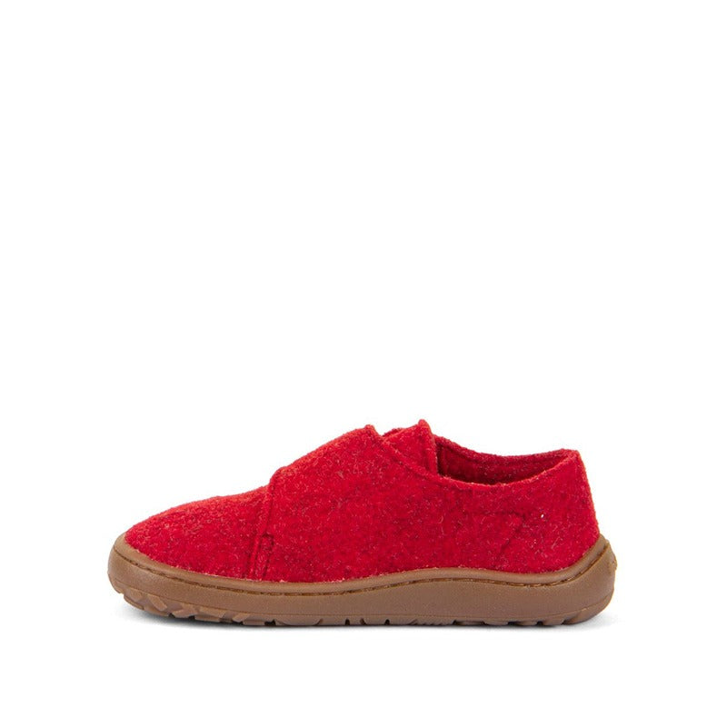 Froddo Kids Barefoot Wooly Slippers in red, inner side view.