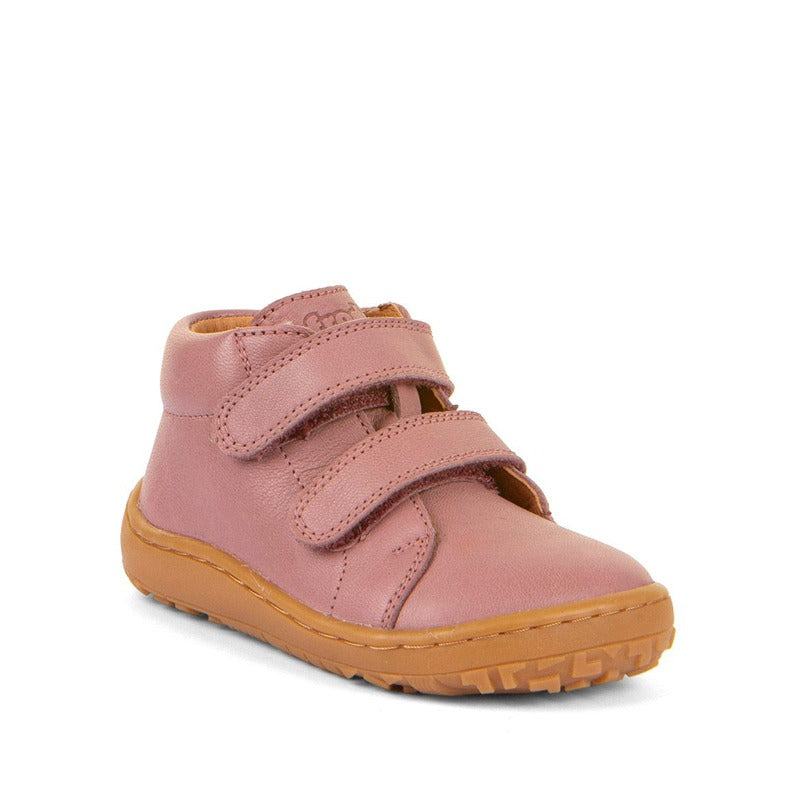 Froddo Barefoot First Step Shoe - Dark Pink, angled view showing outer side and front.