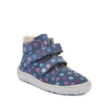 Froddo Kids Barefoot Winter Furry Boots - Denim Flowers