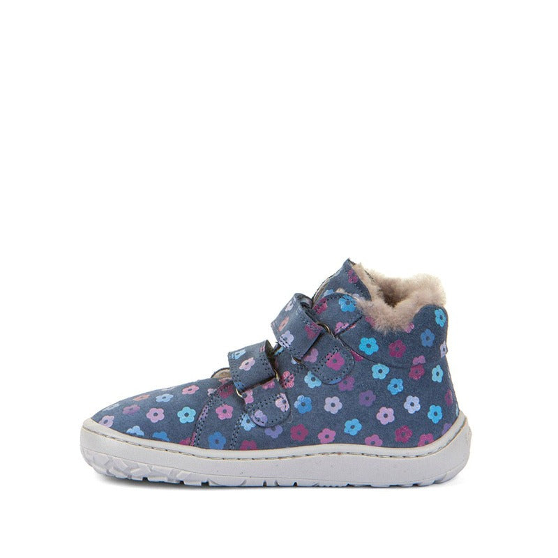 Froddo Kids Barefoot Winter Furry Boots - Denim Flowers