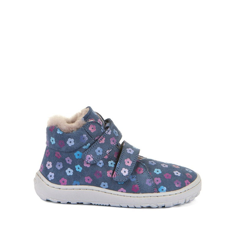 Froddo Kids Barefoot Winter Furry Boots - Denim Flowers