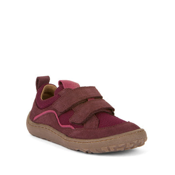 Froddo Barefoot Sports Shoe in Bordeaux, angled view showing outer side and front.