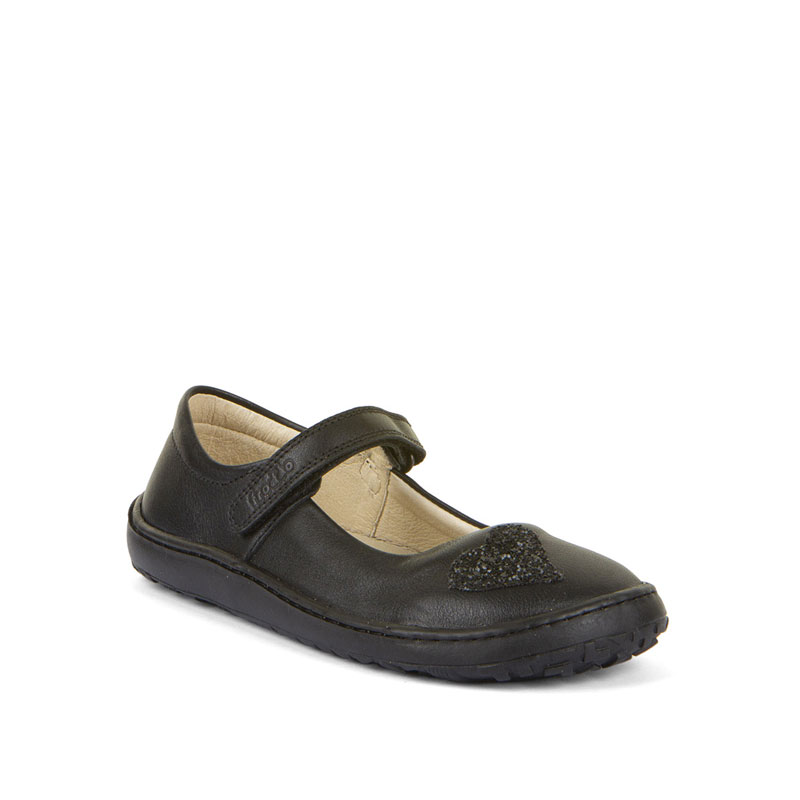 Froddo Kids Barefoot Mary Jane School Shoe - Hearts, angled view showing outer side and front.