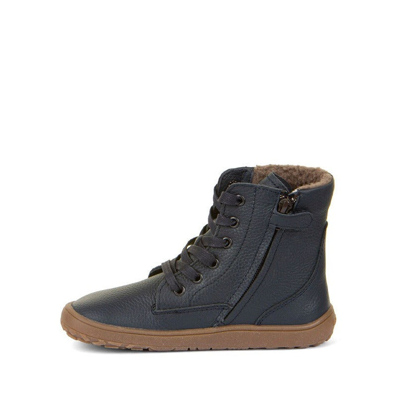 Froddo Kids Barefoot Waterproof Boot Tex Laces in dark blue, inner side view.