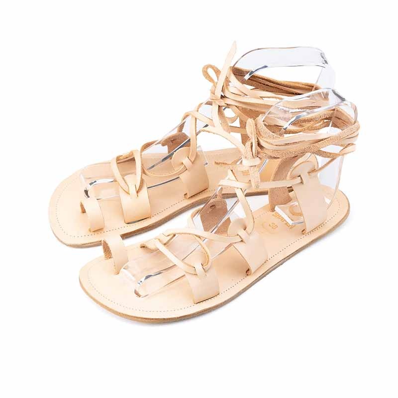 Pair of Shapen Women's Gaia Sandals - Natural, angled view showing front and outer side.