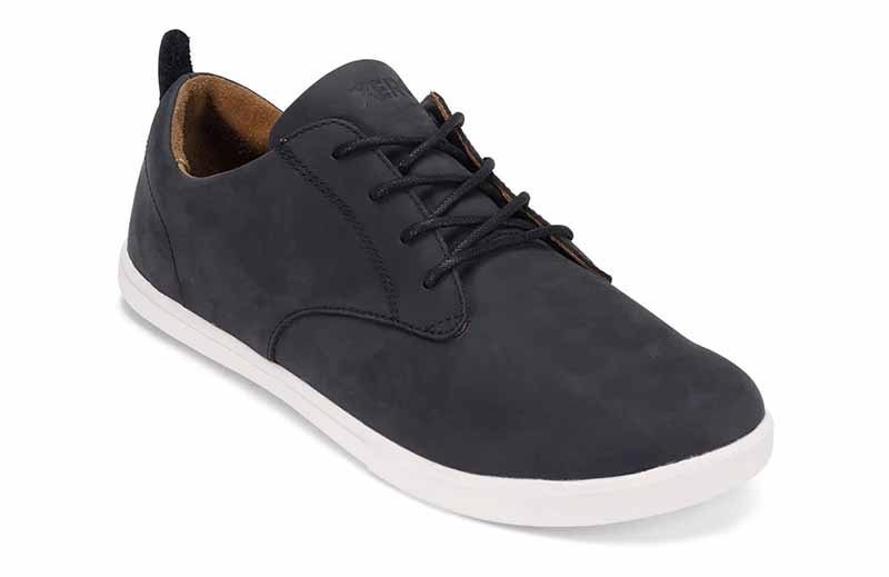 Xero Men's Leather Shoe Glenn - Black and White, angled view showing outer side and front.
