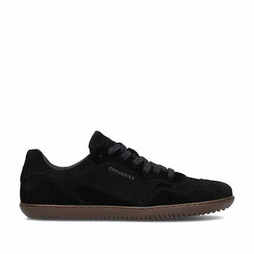 Groundies Adults Nova GO1 Trainer in black, outer side view.