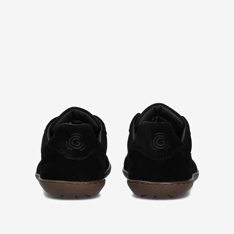 Pair of Groundies Adults Nova GO1 Trainers in black, rear view.
