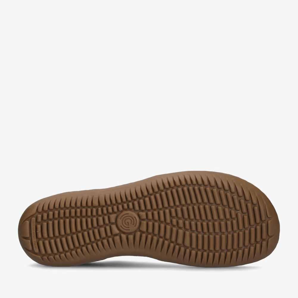 Groundies Adults Nova GO1 Trainer in chocolate, sole view.