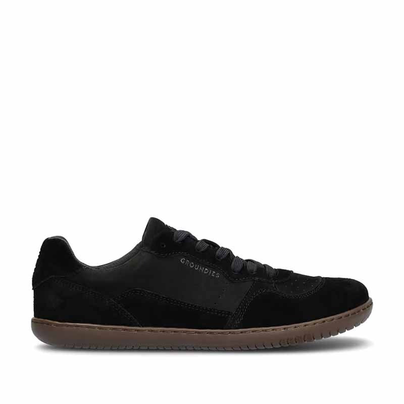 Groundies Adults Nova GO1+ Trainers in black, outer side view.