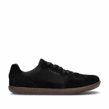 Groundies Adults Nova GO1+ Trainers in black, outer side view.