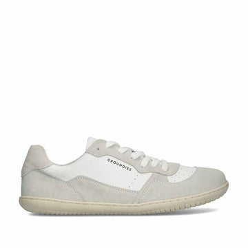 Groundies Adults Nova GO1+ Trainer - White/Off-White, outer side view.