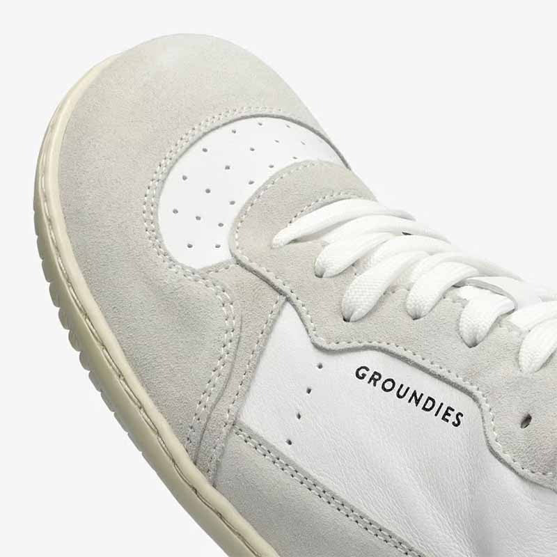 Close up of Groundies Adults Nova GO1+ Trainers - White/Off-White.