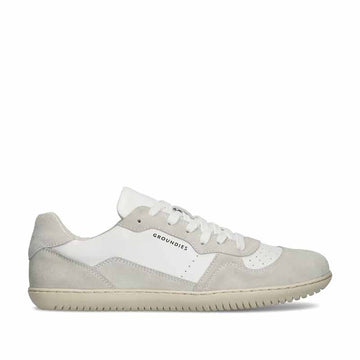 Groundies Adults Nova GO1 Trainer - White/Off-White, outer side view.